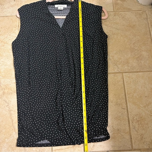Liz Claiborne Faux Wrap Black Polka Dot Sleeveless Blouse - Picture 5 of 8